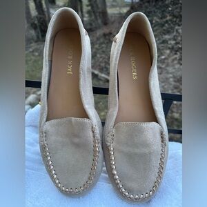 Jack Rogers Millie Leather Moccasin Loafers 10 M Sparkle Metallic Gold Flats